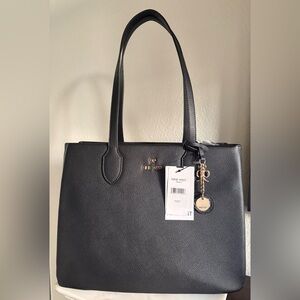 Nine West Black Pebbled Shopper Tote with Gold Charm